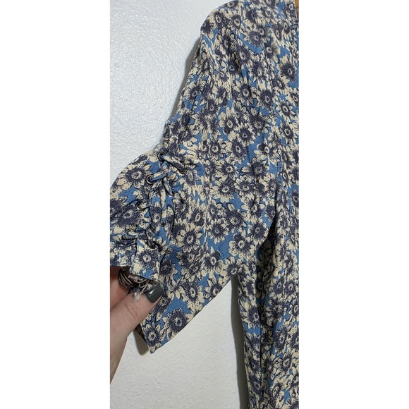 Free People Blue Floral Print Sun Dress Laced Up Mini Sleeves Back M Boho Fairy - Picture 7 of 14